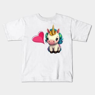 Cute baby unicorn with heart Kids T-Shirt